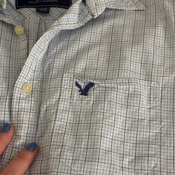American Eagle Outfitters Men's White Checkered Shirt - Picture 3 of 8